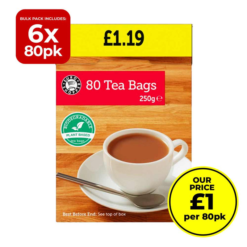 6 Pack Euro Shopper 80 Tea Bags 250g