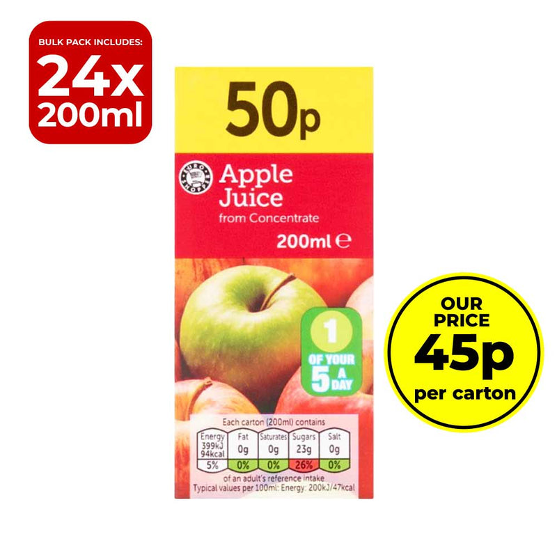 24 Pack Euro Shopper Apple Juice from Concentrate 200ml